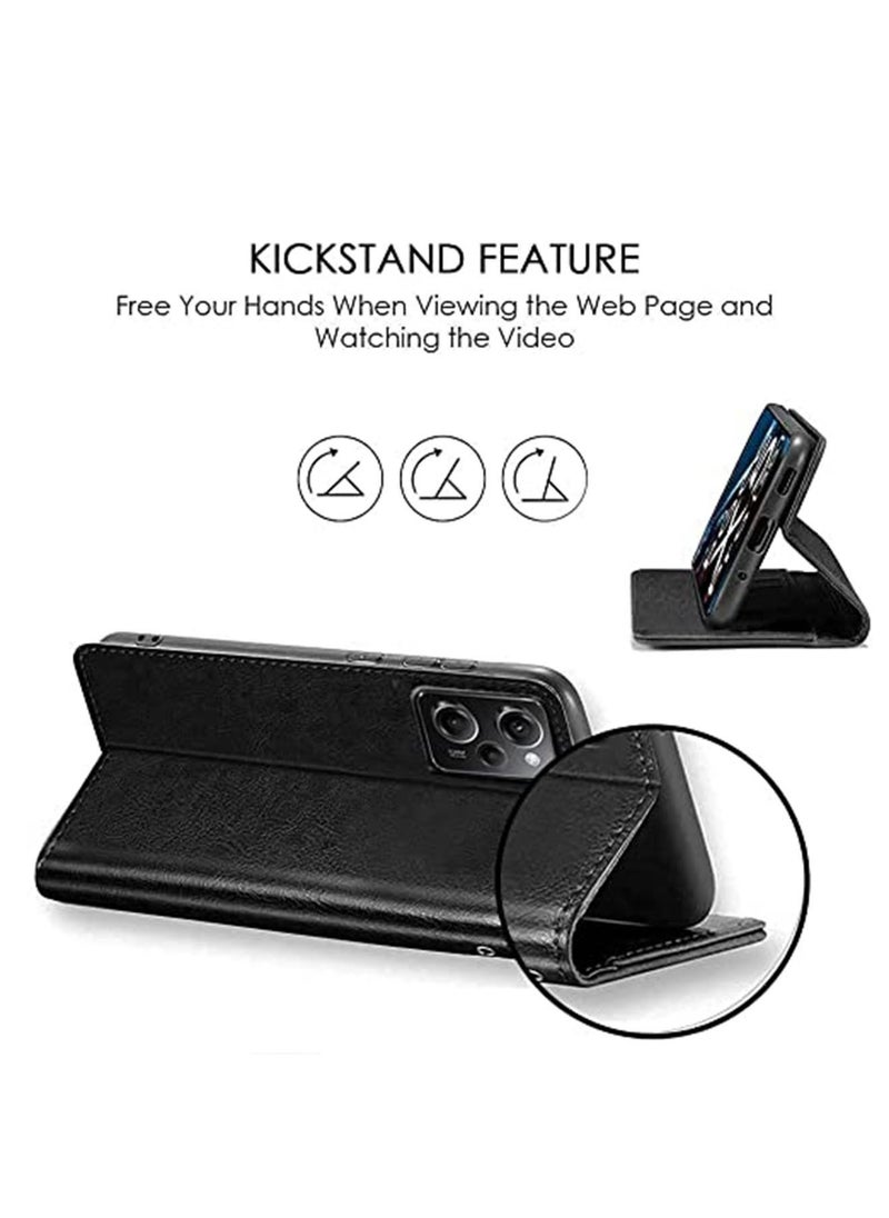 Generic - Poco X5 Pro/Redmi Note12 Pro 5G Case Cover,with Shock Proof Flip Cover Back Case Cover Flexible Leather Finish Card Holder Pockets Wallet Stand Black - Image 1