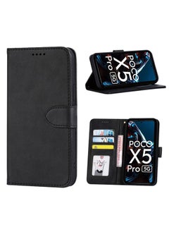 Poco X5 Pro/Redmi Note12 Pro 5G Case Cover,with Shock Proof Flip Cover Back Case Cover Flexible Leather Finish Card Holder Pockets Wallet Stand Black