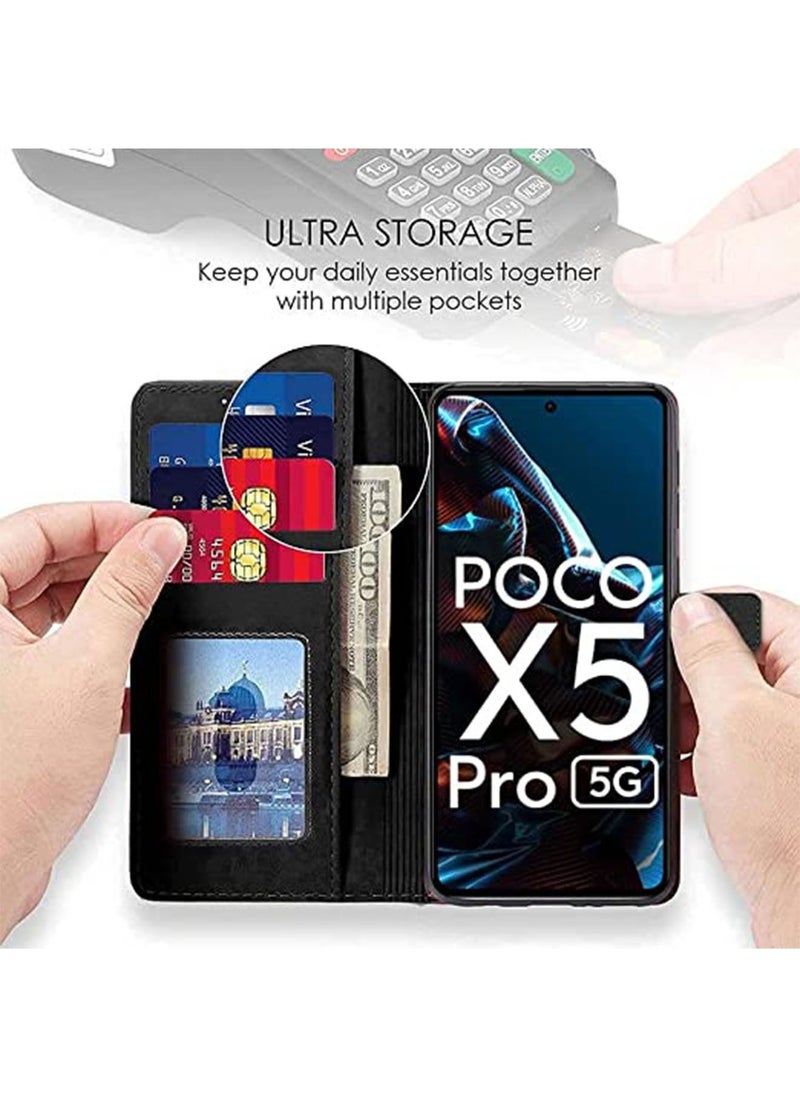 Generic - Poco X5 Pro/Redmi Note12 Pro 5G Case Cover,with Shock Proof Flip Cover Back Case Cover Flexible Leather Finish Card Holder Pockets Wallet Stand Black - Image 1