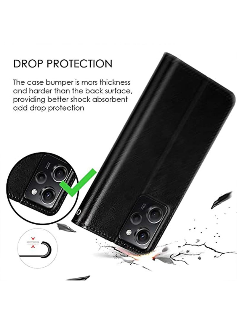 Generic - Poco X5 Pro/Redmi Note12 Pro 5G Case Cover,with Shock Proof Flip Cover Back Case Cover Flexible Leather Finish Card Holder Pockets Wallet Stand Black - Image 1
