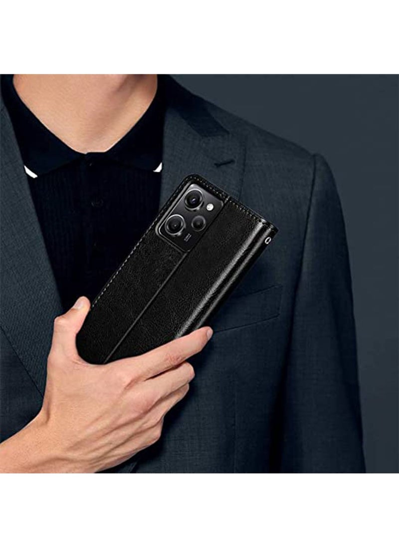 Generic - Poco X5 Pro/Redmi Note12 Pro 5G Case Cover,with Shock Proof Flip Cover Back Case Cover Flexible Leather Finish Card Holder Pockets Wallet Stand Black - Image 1