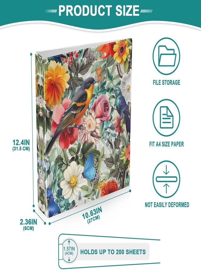SDMKA Flower with Colorful Birds 3-Ring Binder 1.5 Inch 1 Pack Round Ring Binder Holds 200 Sheets with 3 Inside Pockets for Office Home Organization - Image 4