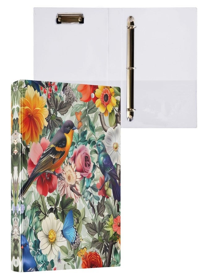 SDMKA Flower with Colorful Birds 3-Ring Binder 1.5 Inch 1 Pack Round Ring Binder Holds 200 Sheets with 3 Inside Pockets for Office Home Organization - Image 1
