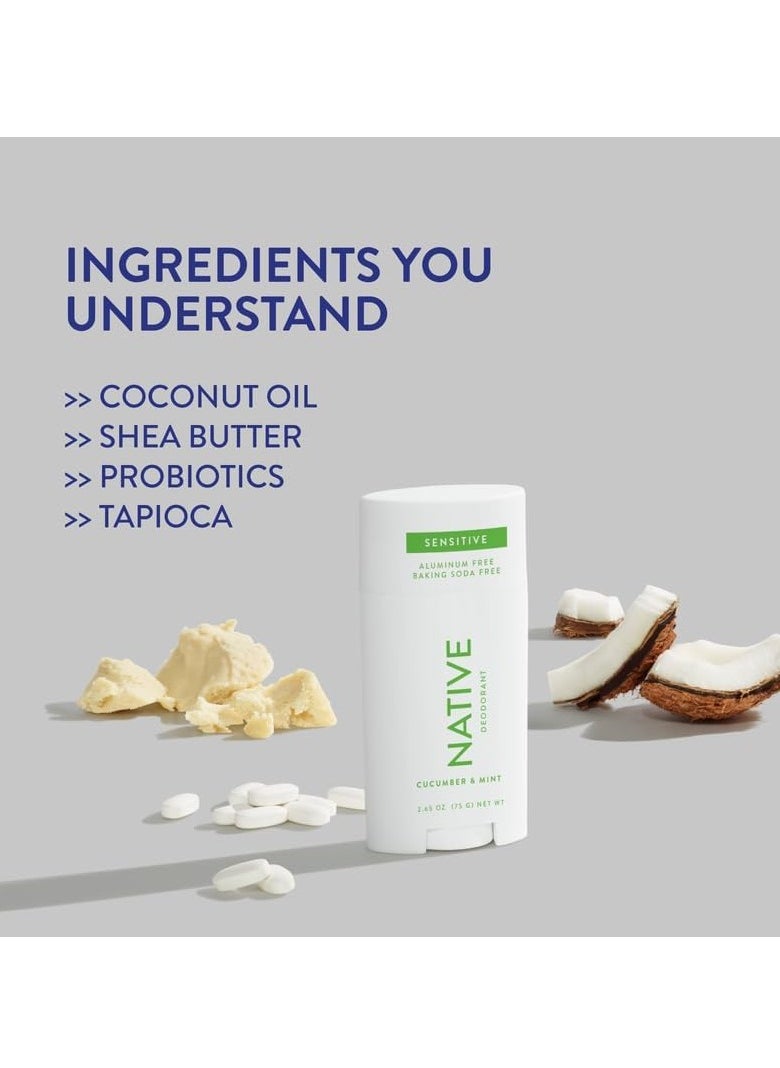native Native Sensitive Deodorant Contains Naturally Derived Ingredients, 72 Hour Odor Control | Deodorant & Women and Men, Aluminum Free with Baking Soda, Coconut Oil and Shea Butter | Cucumber & Mint  - Image 3
