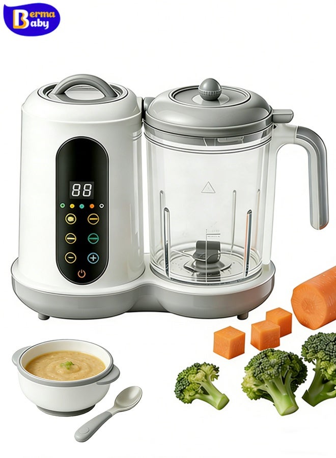 Berma Baby جهاز تحضير طعام الأطفال 4 في 1، جهاز تبخير، خلاط، مطحنة، وسخان متعدد الوظائف لتحضير هريس الأطفال منزلياً، طهي وطحن تلقائي، معالج طعام أطفال خالٍ من مادة BPA - Image 1