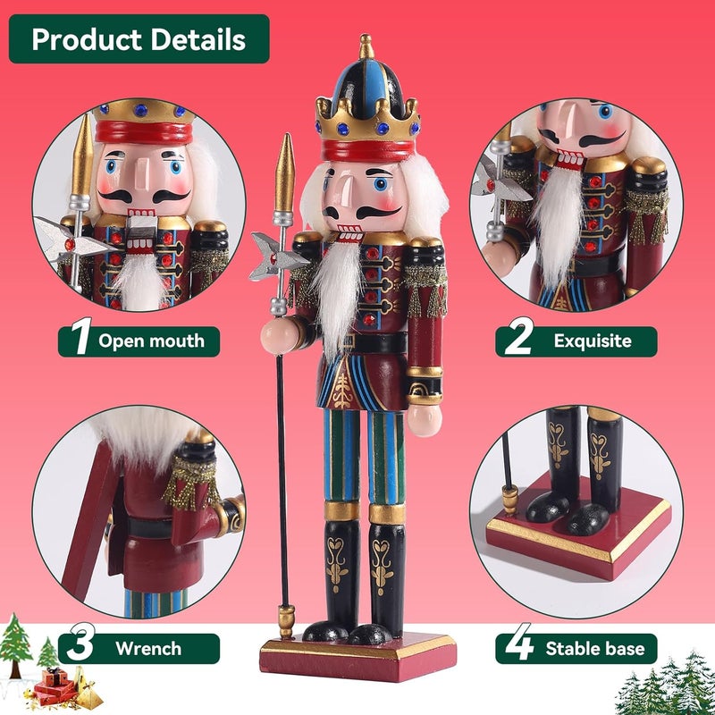 KoolShare 12-Inch Christmas Nutcracker Figurines, Set of 2 Traditional Wooden King & Soldier with Sword & Spear, Handcrafted Standing Holiday Decorations for Fireplace, Shelf, or Tabletop Display - Image 5
