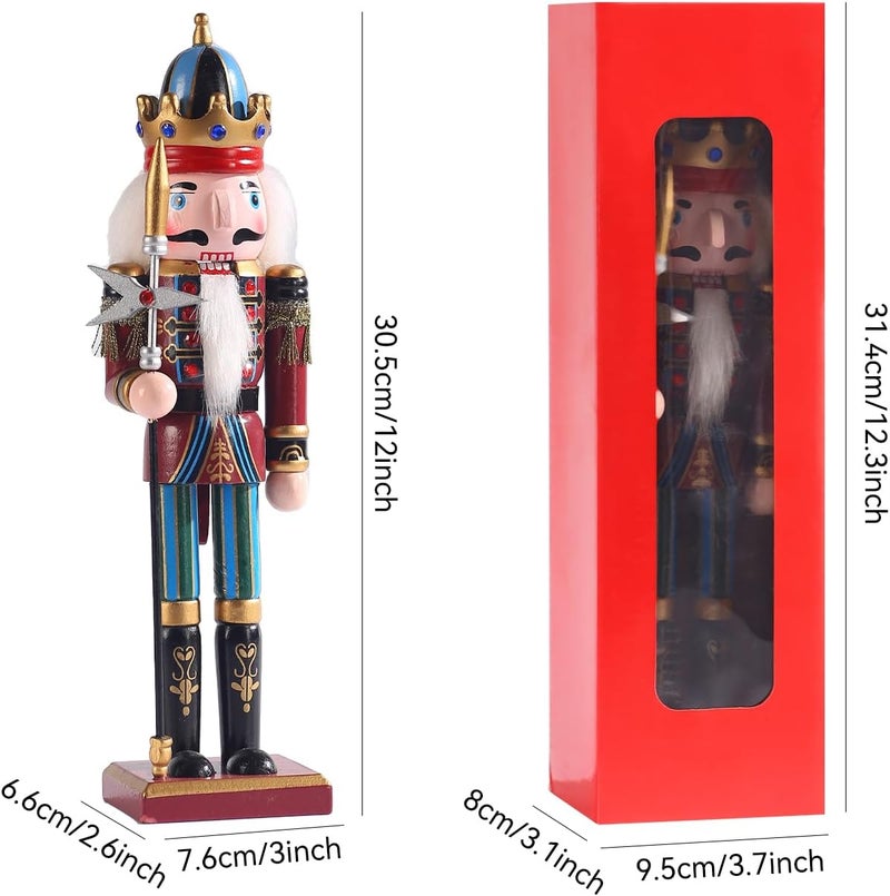 KoolShare 12-Inch Christmas Nutcracker Figurines, Set of 2 Traditional Wooden King & Soldier with Sword & Spear, Handcrafted Standing Holiday Decorations for Fireplace, Shelf, or Tabletop Display - Image 3