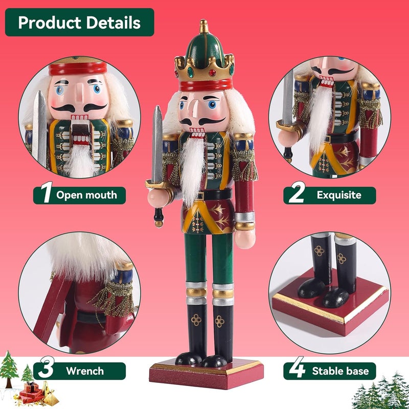 KoolShare 12-Inch Christmas Nutcracker Figurines, Set of 2 Traditional Wooden King & Soldier with Sword & Spear, Handcrafted Standing Holiday Decorations for Fireplace, Shelf, or Tabletop Display - Image 4