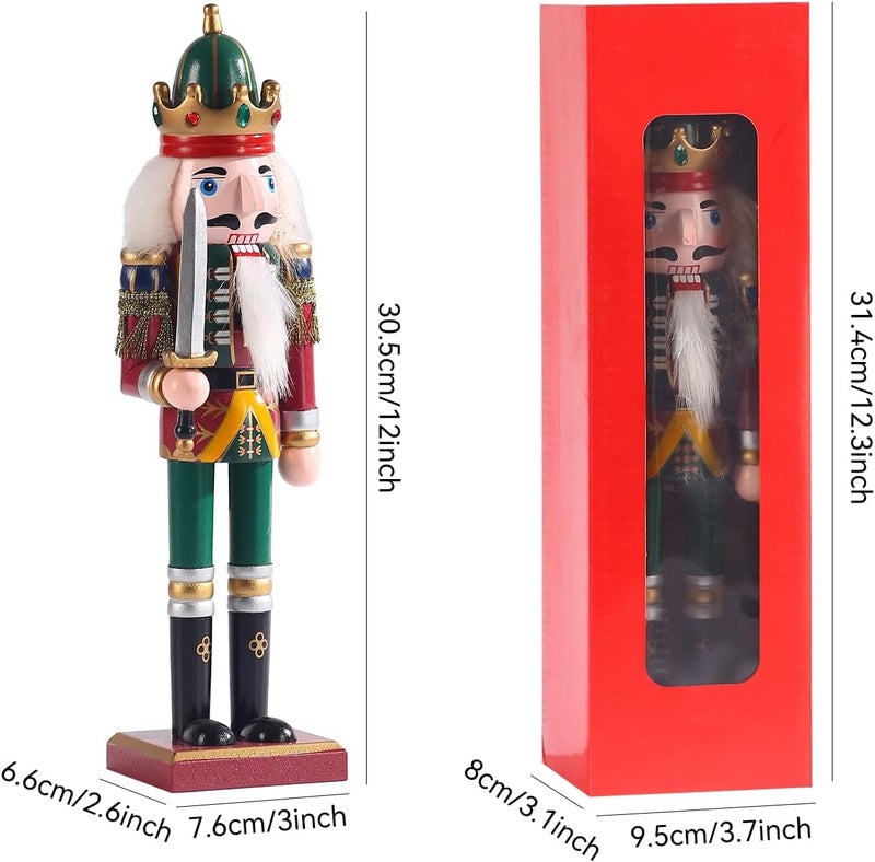 KoolShare 12-Inch Christmas Nutcracker Figurines, Set of 2 Traditional Wooden King & Soldier with Sword & Spear, Handcrafted Standing Holiday Decorations for Fireplace, Shelf, or Tabletop Display - Image 2