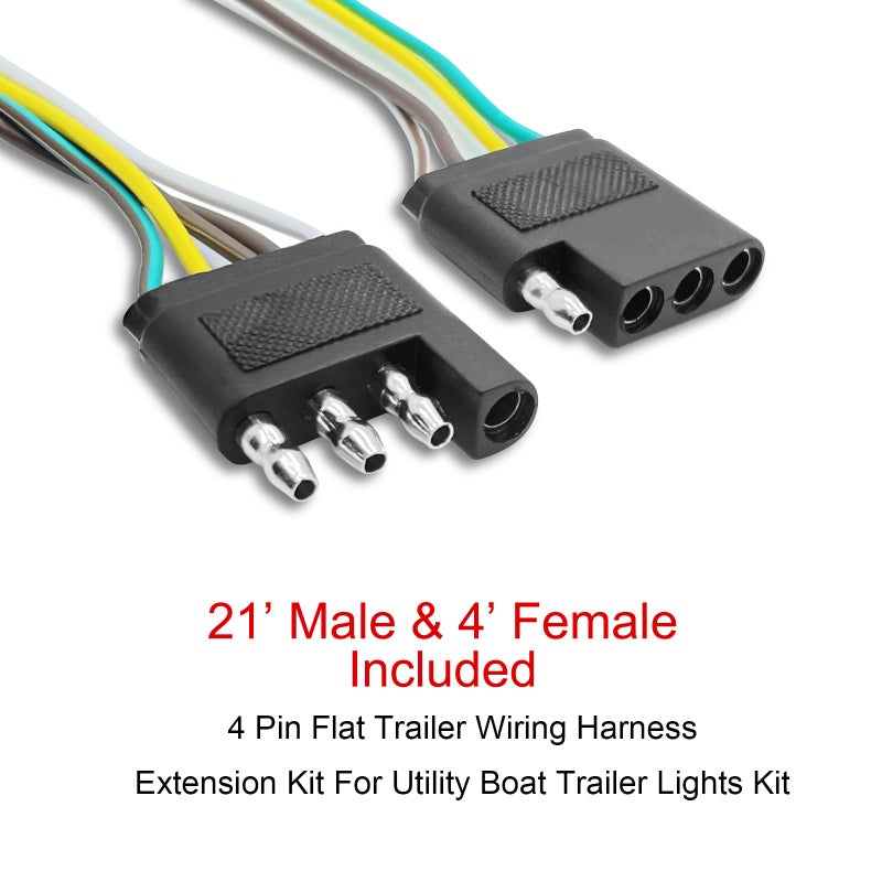 LIMICAR Trailer Wiring Harness Kit, 25ft Trailer Wire with 4 Flat Extension Connector, 4 Pin Flat Wishbond Wiring Light Kit for Utility Boat - Image 2