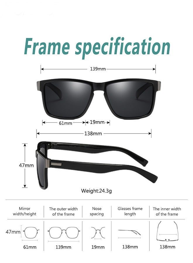 Men's Polarized Square Sunglasses, UV400 Protection Sun Glasses with PC Frame, Fashion Anti-Glare Sunglasses for Men Driving, Fishing, Traveling, 61mm - Image 4