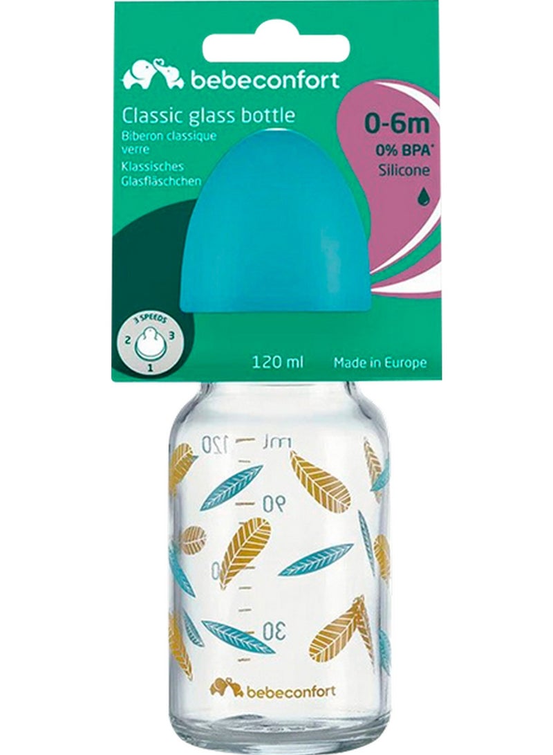 Classic Baby Glass Bottle 0% BPA Silicone Nipple 0-6M 120 ML