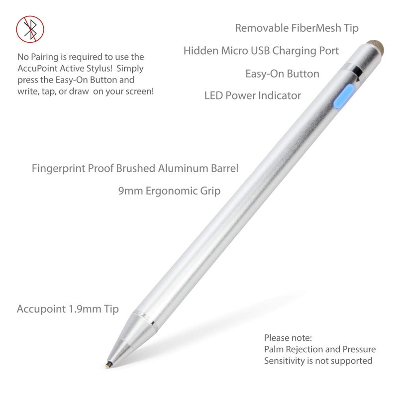 BoxWave قلم ستايلس BoxWave متوافق مع ASUS VivoBook Flip 14 - قلم ستايلس نشط AccuPoint، قلم إلكتروني برأس دقيق للغاية لـ ASUS VivoBook Flip 14 - فضي معدني - Image 2