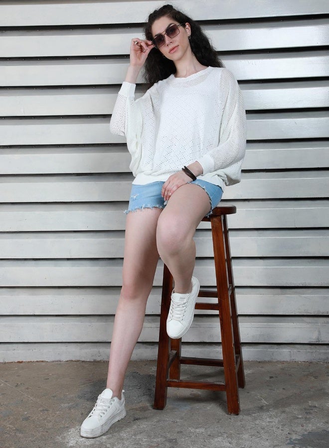 HIGH STAR Women's White 100% Cotton Solid Pattern Regular Fit Top  - Image 5