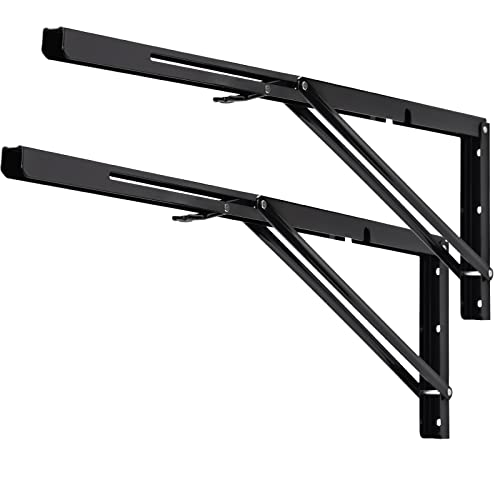 YUMORE Folding Shelf Brackets, 24 Inch Heavy Duty L Bracket, Black DIY Collapsible Shelf Bracket for Workbench Folding Table Hinge, Max Load: 330lb, Pack of 2 - Image 1