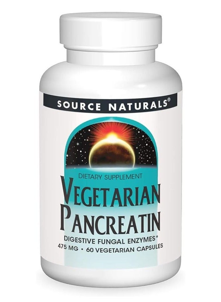 Source Naturals Vegetarian Pancreatin, 475mg, 60 Veggie Capsules – Plant-Based Digestive Enzymes for Improved Nutrient Absorption & Digestive Comfort