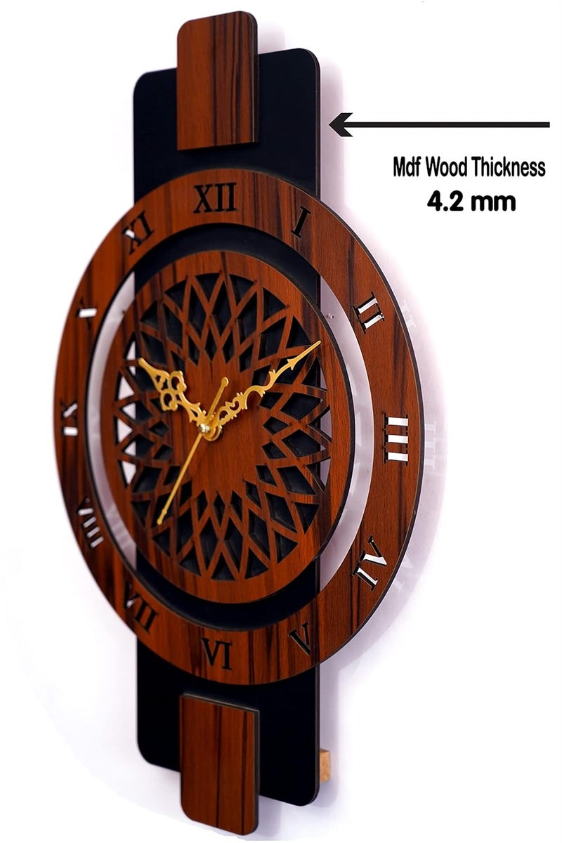 9br Wooden Silent Quartz Movement Wall Clock for Home Big Size Living Room Hall Bedroom Stylish Clock II Stylish Wall Clock for Home Decor Brown with Key Holder 311 Rect Roman - Image 4