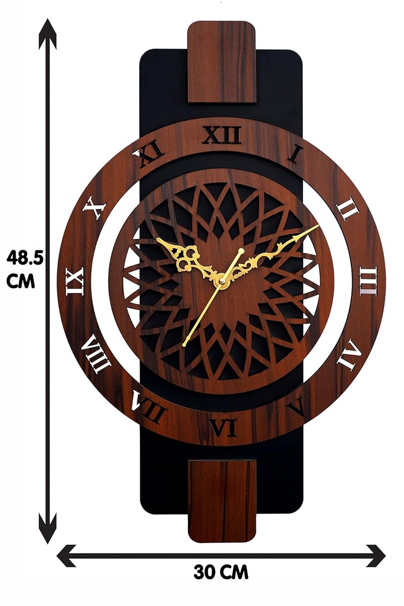 9br Wooden Silent Quartz Movement Wall Clock for Home Big Size Living Room Hall Bedroom Stylish Clock II Stylish Wall Clock for Home Decor Brown with Key Holder 311 Rect Roman - Image 3