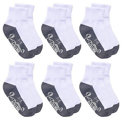 RATIVE Non Skid Anti Slip Crew Socks With Grips For Baby Infant Toddlers Kids Boys (US, Age, 7 Years, 9 Years, 6-Pairs/white-grey) - Image 1