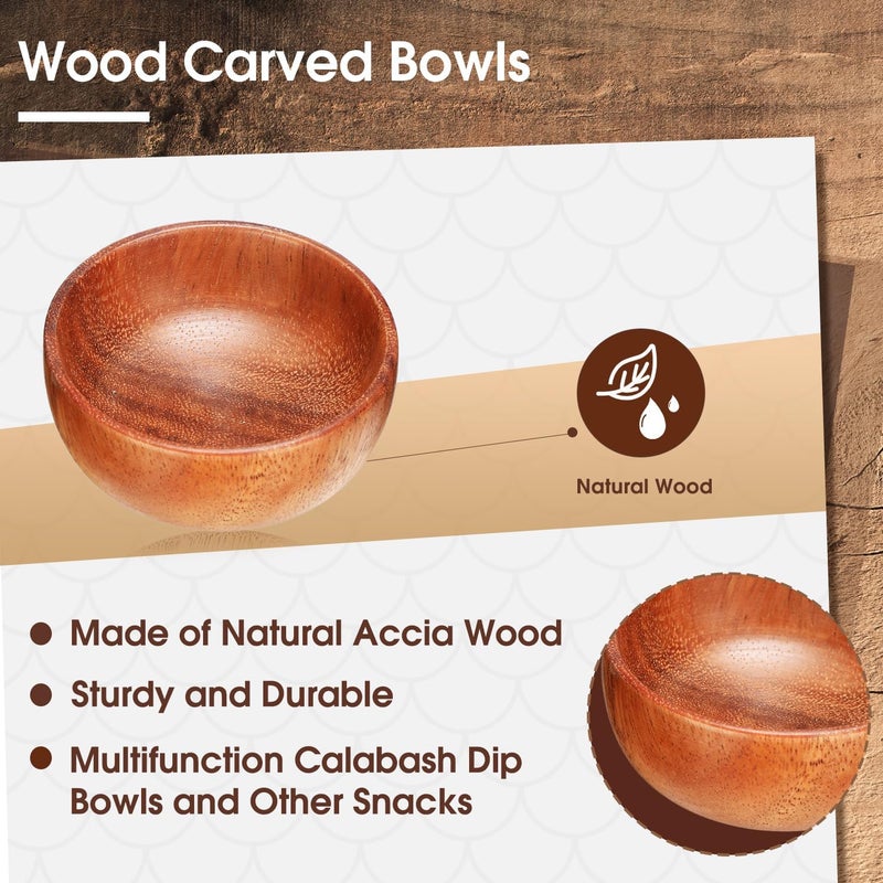 Skylety 20 Pcs Acacia Wooden Bowls Small Calabash Bowls Round Wood Salad Hand Carved Calabash Dip Tray for Serving Popcorn Pasta Candy Cereal Coconut Nuts Sauce Appetizers Kitchen (3 Inch) - Image 3