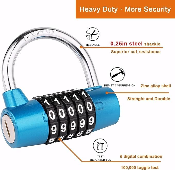 GNOLY GNOLY Locker Cabinet Door Combination Lock Padlock Gym Lock 5 Digit Combination Padlock Safety Padlock Luggage Locker Wardrobe Lock Blue - Image 3