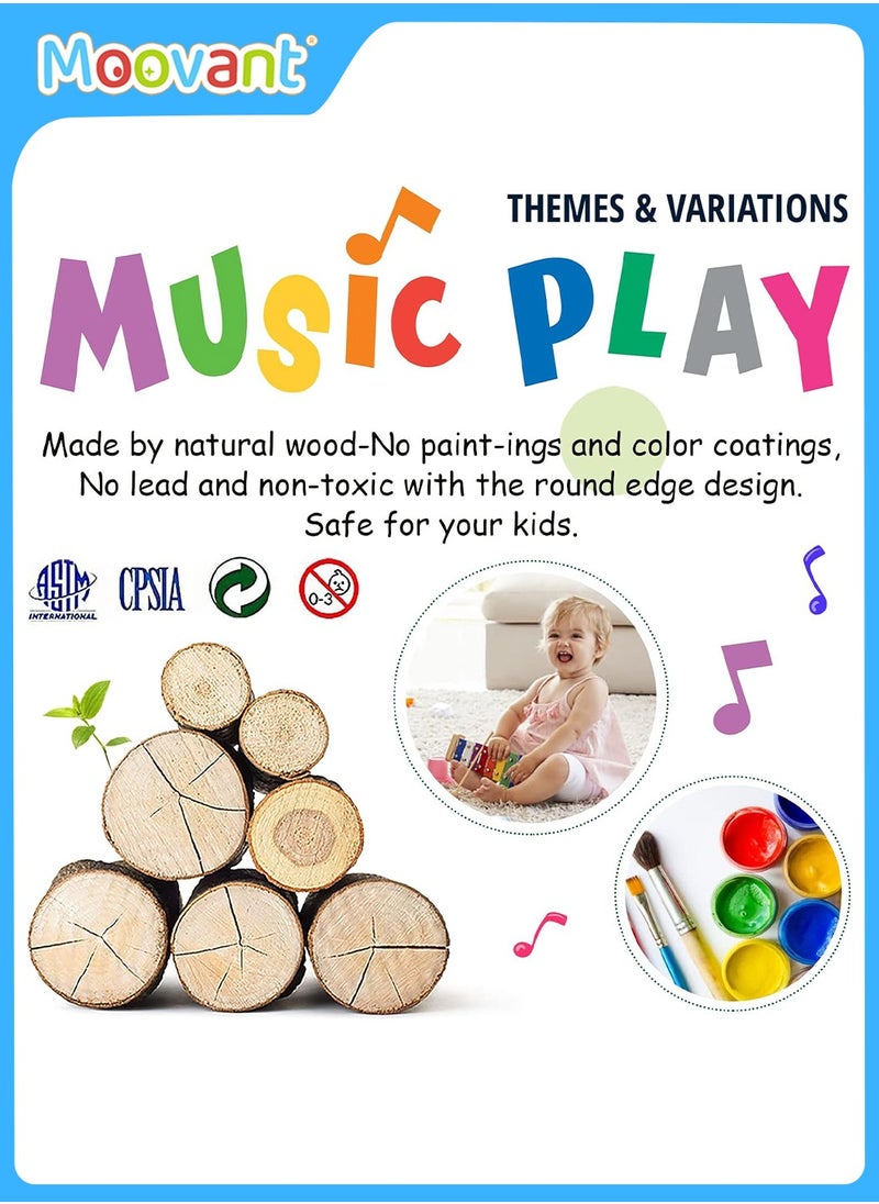 Moovant - 7PCS Early Development Toys for Toddlers Hammering Pounding Toy Kids Musical Instruments Kids Xylophone Interactive Piano Wooden Clock Small Bead Building Blocks Birthday Gift for Children - Image 1