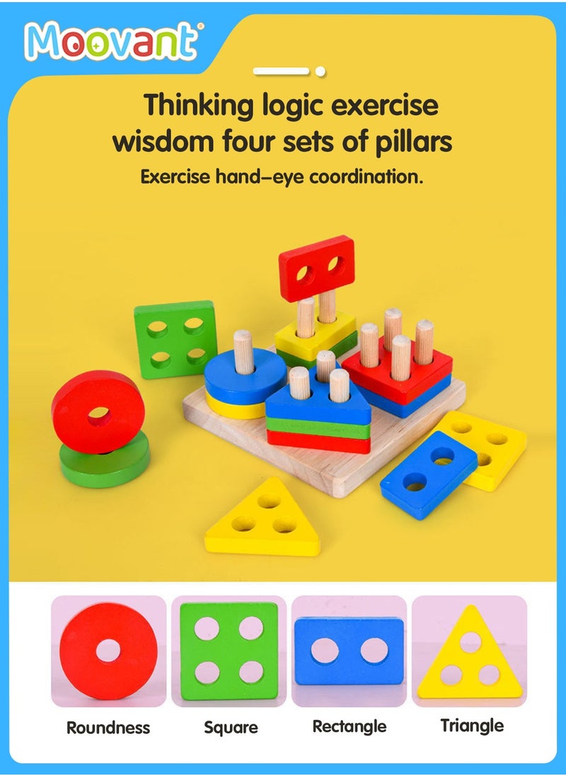 Moovant - 7PCS Early Development Toys for Toddlers Hammering Pounding Toy Kids Musical Instruments Kids Xylophone Interactive Piano Wooden Clock Small Bead Building Blocks Birthday Gift for Children - Image 1
