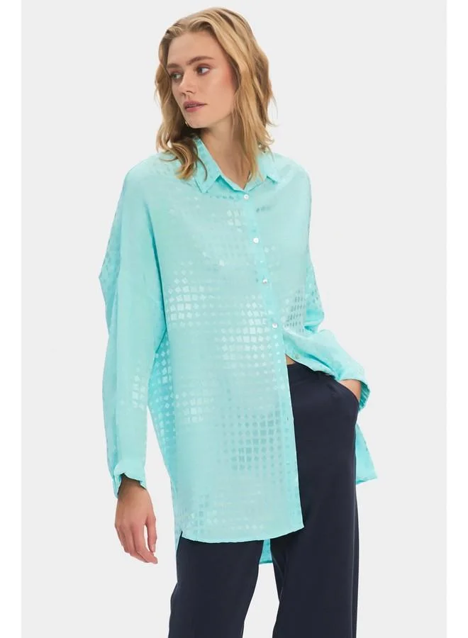 جون قميص نسائي فضفاض من فيسكوز بليند - لون مينت