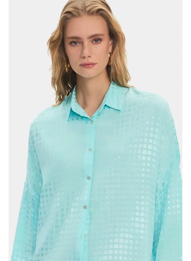 جون قميص نسائي فضفاض من فيسكوز بليند - لون مينت