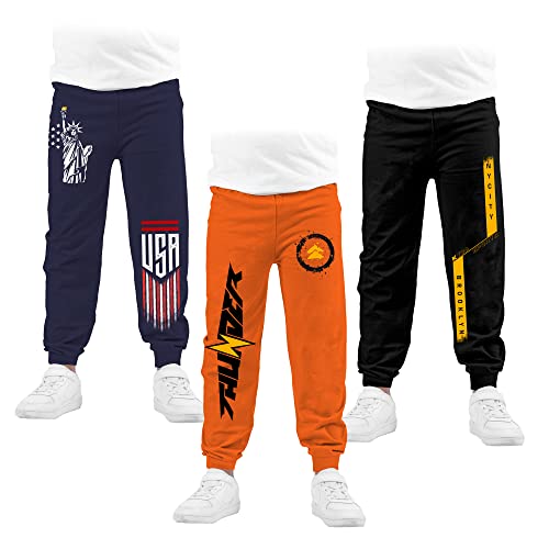 KYDA KIDS® 100% Cotton Track Pants for Boys | Premium Printed Soft Single Jersey Fabric | Elastic Waist Loose Fit Summer Full Length with Rib Hem (Pack of 3) - Image 1