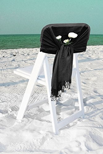 Sakkas Large Soft Silky Pashmina Shawl Wrap Scarf in Solid Colors - Black - Image 4