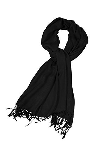 Sakkas Large Soft Silky Pashmina Shawl Wrap Scarf in Solid Colors - Black - Image 3