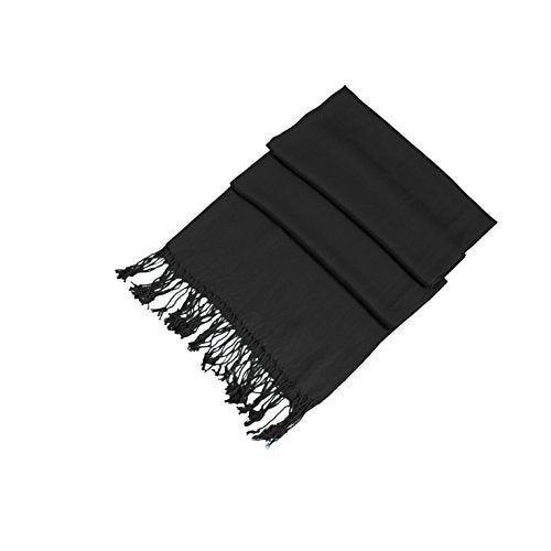 Sakkas Large Soft Silky Pashmina Shawl Wrap Scarf in Solid Colors - Black - Image 2