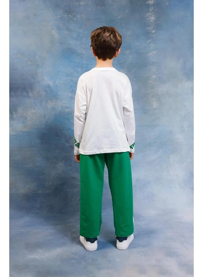Perendi Boys' Adventure Printed Long Sleeve T-Shirt & Jogger Set.