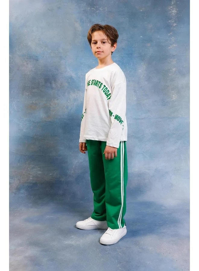 Perendi Boys' Adventure Printed Long Sleeve T-Shirt & Jogger Set.