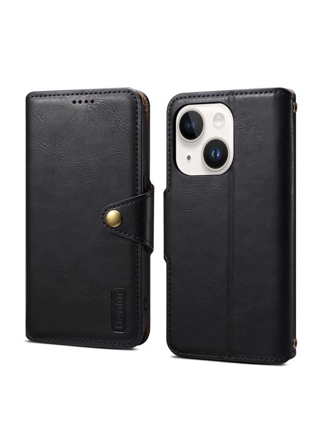 Denior Case For iPhone 15 Cowhide Texture Wallet Style Leather Phone Case - Image 1