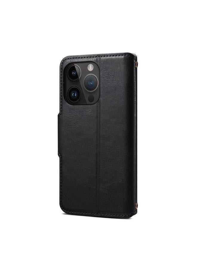 Denior Case For iPhone 15 Cowhide Texture Wallet Style Leather Phone Case - Image 3