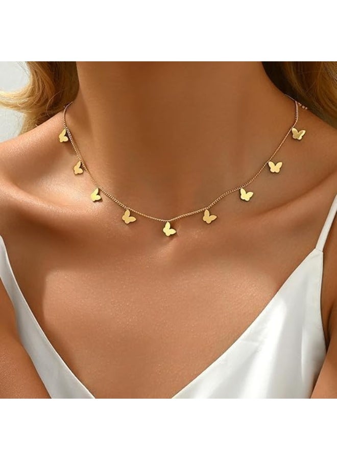 Luxury Gold Butterfly Choker Necklace for Women and Teen Girls - Elegant Dangle Butterfly Charm Pendant Necklace with Dainty Cable Chain - 14K/18K Gold Plated Bohemian Minimalist Jewelry for Daily Wear, Parties, and Weddings - Anti-Tarnish Hypoallergenic Adjustable Neck Piece - Aesthetic Nature Inspired Insect Jewelry Gift for Her - High Polish Shiny Finish Multiple Butterfly Drops Collar Necklace - Image 5