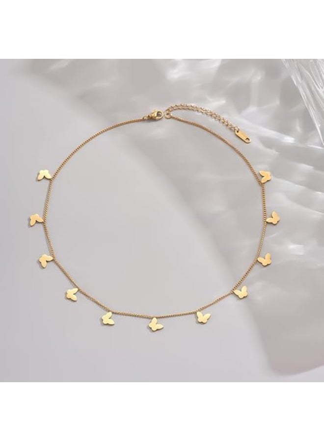 Luxury Gold Butterfly Choker Necklace for Women and Teen Girls - Elegant Dangle Butterfly Charm Pendant Necklace with Dainty Cable Chain - 14K/18K Gold Plated Bohemian Minimalist Jewelry for Daily Wear, Parties, and Weddings - Anti-Tarnish Hypoallergenic Adjustable Neck Piece - Aesthetic Nature Inspired Insect Jewelry Gift for Her - High Polish Shiny Finish Multiple Butterfly Drops Collar Necklace - Image 2