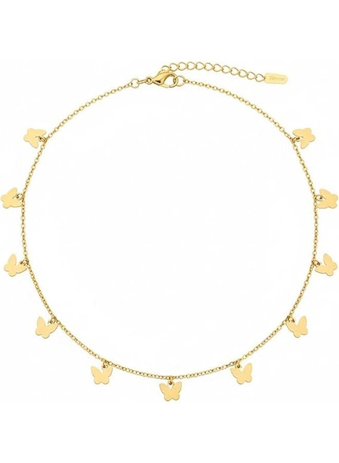 Luxury Gold Butterfly Choker Necklace for Women and Teen Girls - Elegant Dangle Butterfly Charm Pendant Necklace with Dainty Cable Chain - 14K/18K Gold Plated Bohemian Minimalist Jewelry for Daily Wear, Parties, and Weddings - Anti-Tarnish Hypoallergenic Adjustable Neck Piece - Aesthetic Nature Inspired Insect Jewelry Gift for Her - High Polish Shiny Finish Multiple Butterfly Drops Collar Necklace - Image 4