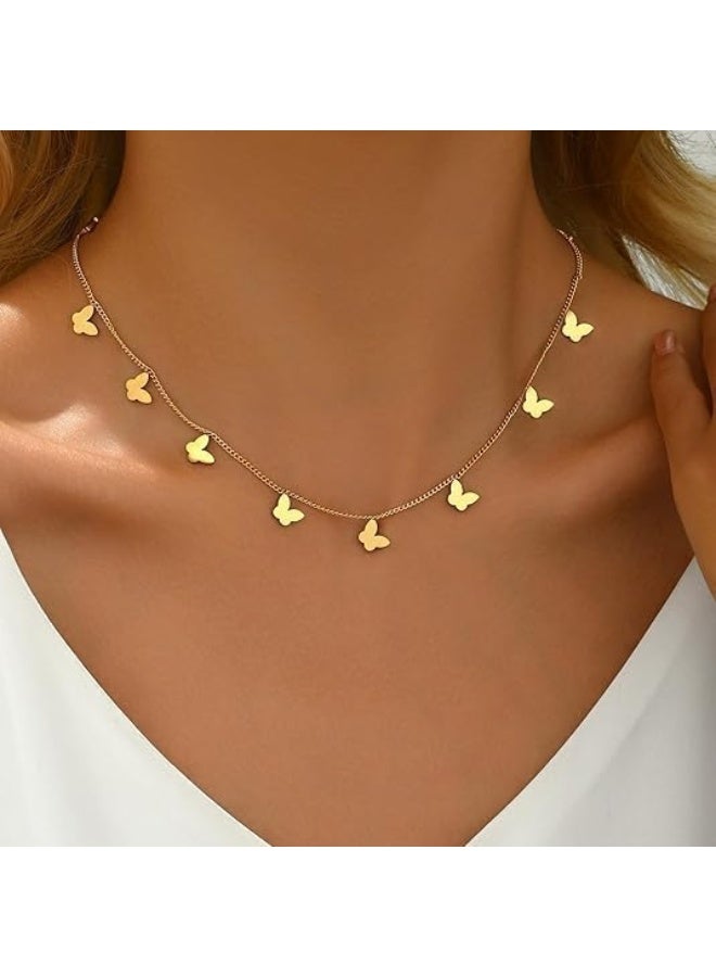 Luxury Gold Butterfly Choker Necklace for Women and Teen Girls - Elegant Dangle Butterfly Charm Pendant Necklace with Dainty Cable Chain - 14K/18K Gold Plated Bohemian Minimalist Jewelry for Daily Wear, Parties, and Weddings - Anti-Tarnish Hypoallergenic Adjustable Neck Piece - Aesthetic Nature Inspired Insect Jewelry Gift for Her - High Polish Shiny Finish Multiple Butterfly Drops Collar Necklace - Image 3