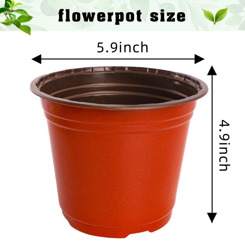 TDHDIKE 6 Inch Plastic Plant Nursery Pots (100pcs Pots and 100pcs Plant Labels) Seedling Flower Plant Container (Red) Seed Starting Pots Indoor/Outdoor - Image 2