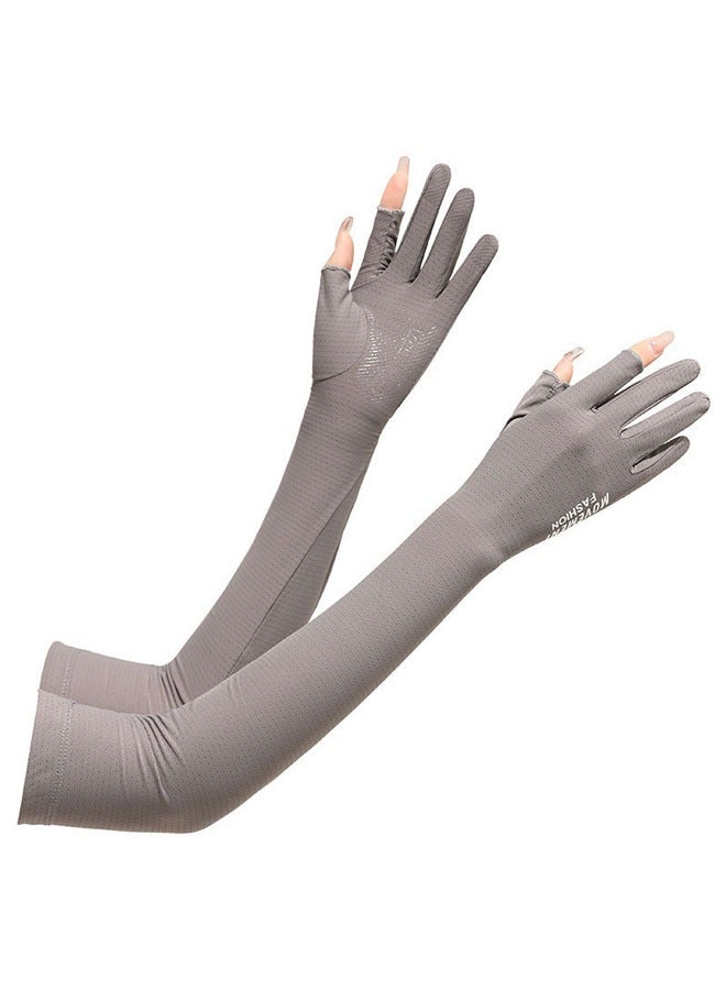 1 pair of summer long sun protection gloves, women's driving gloves, uv protection gloves, Grey - Image 1