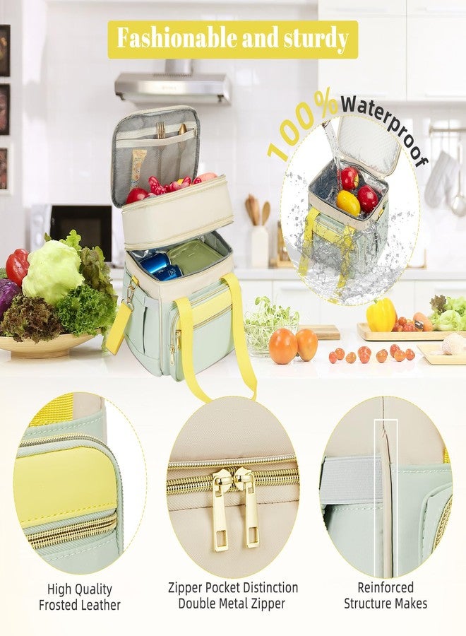 holuxer Insulated Lunch Bag & Lunch Box for Women - Double Deck Reusable Lunch Bag for men Tote Cooler Bag Leakproof Soft Expandable - Large Lunchbox for Work/Adult/Picnic/Outdoor (Green，15L) - Image 4