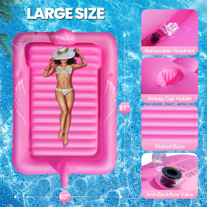 DeeprBlu Luxury Flamingo Inflatable Tanning Pool for 2 Person, 81x60 inch Sunbathing Pool Lounger Float, Pink Blow Up Tanning Pool Suntan Tub, Tanning Water Bed with Cup Holder, Lounge Float for Adult - Image 5