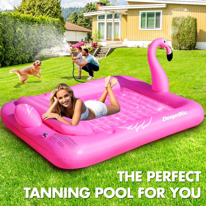DeeprBlu Luxury Flamingo Inflatable Tanning Pool for 2 Person, 81x60 inch Sunbathing Pool Lounger Float, Pink Blow Up Tanning Pool Suntan Tub, Tanning Water Bed with Cup Holder, Lounge Float for Adult - Image 2
