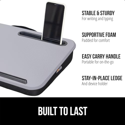 GORILLA GRIP Laptop Lap Desk with Phone Holder Pillow Cushion Desks Fit Laptops up to 156 Tray Ledge Keep Computers in Place Portable Travel Workstation Essentials for Home Dorm Room Gray - Image 3