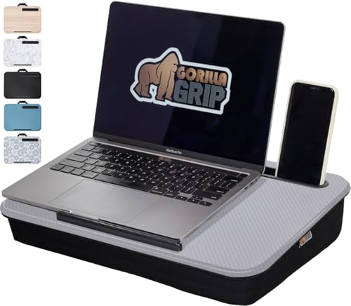 GORILLA GRIP Laptop Lap Desk with Phone Holder Pillow Cushion Desks Fit Laptops up to 156 Tray Ledge Keep Computers in Place Portable Travel Workstation Essentials for Home Dorm Room Gray - Image 1