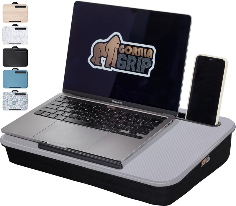 GORILLA GRIP Laptop Lap Desk with Phone Holder Pillow Cushion Desks Fit Laptops up to 156 Tray Ledge Keep Computers in Place Portable Travel Workstation Essentials for Home Dorm Room Gray - Image 2