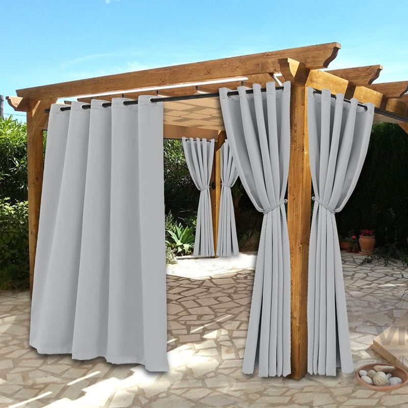 BONZER BONZER Waterproof IndoorOutdoor Curtains for Patio  Thermal Insulated Sun Blocking Grommet Blackout Curtain for Bedroom Porch Living Room Pergola Cabana 2 Panels 70 x 84 inch Vintage Silver 